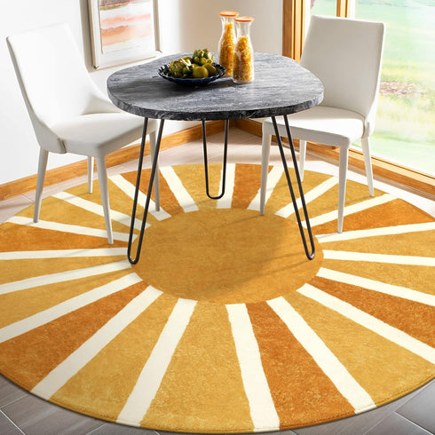4Ft Lahome Boho Round Rugs - Washable Non-Slip Small Round Area Rug Throw Soft Sofa Kids Nursery Room Rug Rainbow Sun