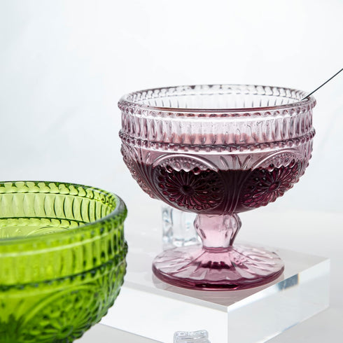 Vintage Flower Embossed Glass Footed Dessert Bowl Ice Cream Bowl Trifle Bowl Salad Bowl Candy Cake Bowl for Home Party Wedding 9oz-Pink by CHOOLD