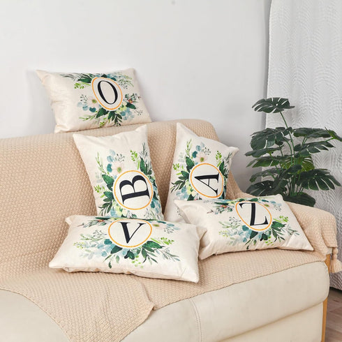 Monogram Letter L Throw Pillow Covers, 12x20 Inch Floral Greenery Spring Decorative Pillowcase for Couch