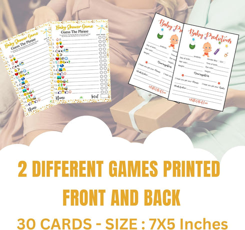 LOTUS-A Baby Shower Games - 30 Thick Cardstocks Guess The Phrase and Predictions Cards, Neutral Theme for Girl Boy