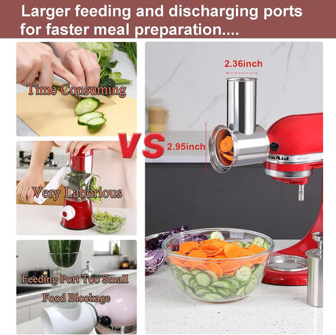 Stainless Steel Slicer Shredder Attachments for KitchenAid Stand Mixers, Large Vegetable Cheese Grater Accessories
