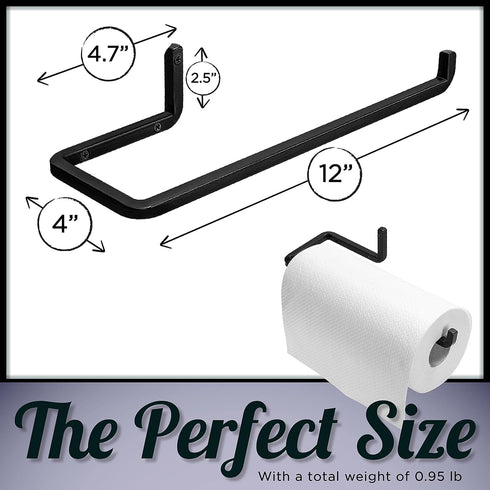 Wrought Iron Paper Towel Holder - Rustic Wall Mount Paper Towel Rack for Kitchen, Black, 12 x 4.7 x 2.5 Inches,