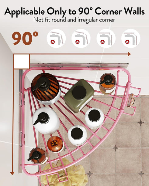2 2 Pack, 90-Degree Orimade Corner Shower Caddy with Hooks Wall Mounted Metal Bathroom Shelf Storage Organizer Adhesive