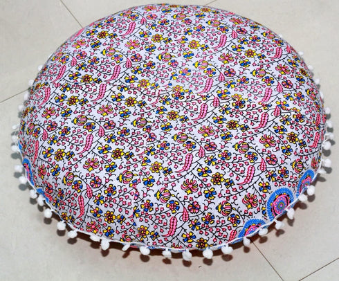 22" CRAFT KALA Floor Pillows Cover for Sitting, Large Meditation Cushions Cover for Adults, Bohemian Mandala Round Pouf