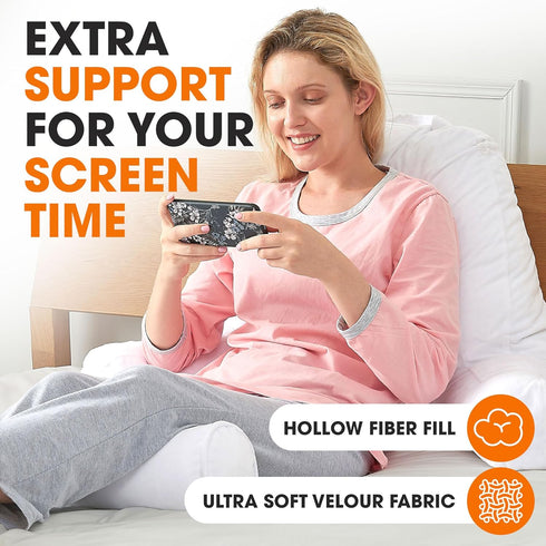 Cheer Collection Reading Pillow Chair - Chair Pillow with Arms and Detachable Neck Bolster for Bed & Couch - Machine