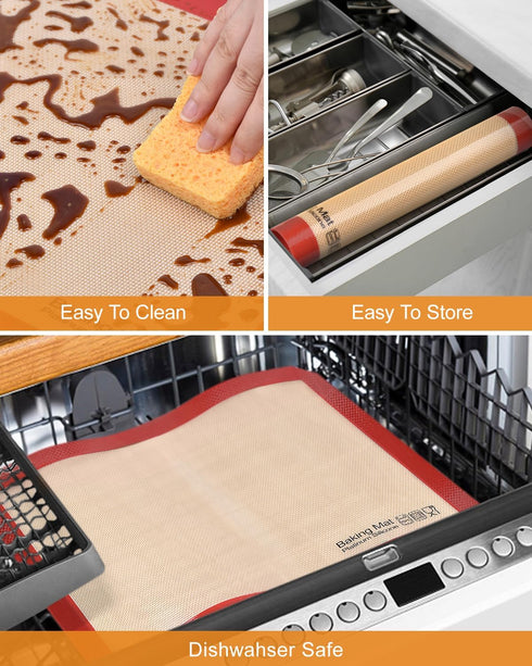 Silicone Baking Mat Set of 5, Nonstick & Reusable Bakeware Mats for Cookies, Macarons, Bread