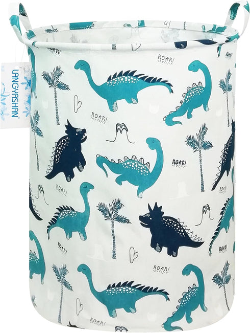 LANGYASHAN Laundry Basket - Canvas Fabric Collapsible Organizer for Storage Bin, Toy Bins, Gift Baskets (Full Dinosaur)