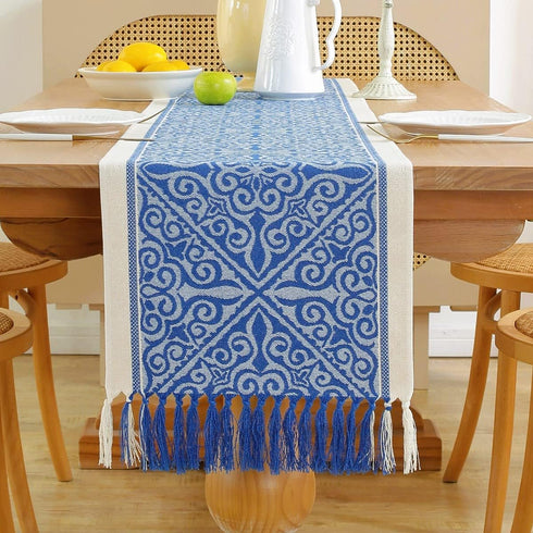 Floral Coffee Table Runner for Living Room Kitchen Farmhouse Bordered Dining Table