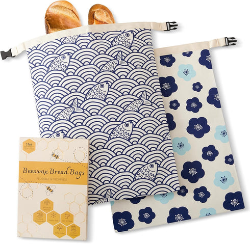 Augine Beeswax Bread Bags for Sourdough, Reusable Bread Bags for Homemade Bread, 2