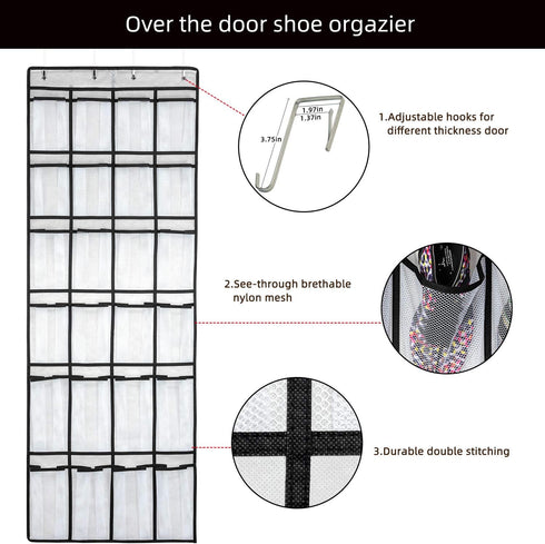 Over The Door Shoe Organizer: Hanging Shoe Rack with 24 Mesh Large Pockets for Men, Women, Kids