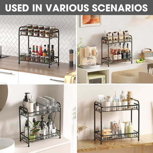 Countertop, 2-Tier Spice Rack for Standing Sturdy Metal Seasoning Organizer Holder, Space Saving Spice Shlef
