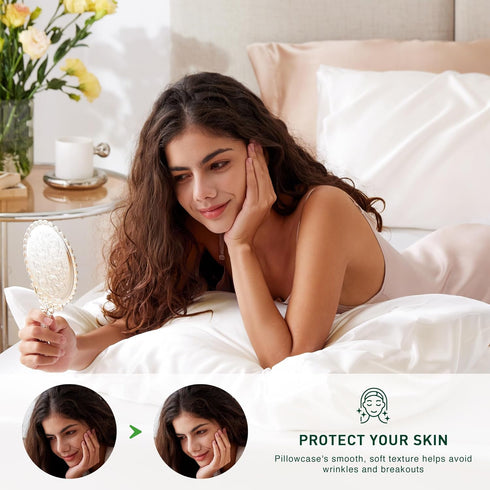 Love's cabin Satin Pillowcase for Hair and Skin, Queen Size Set of 2, Ivory, Satin Cooling Pillow Cover