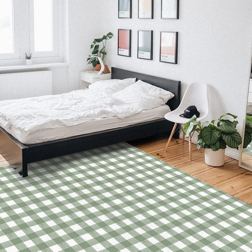 Sage Green Buffalo Plaid Area Rug - 2'x3' Non-Slip Farmhouse Checkered Accent Carpet for Living Room Bedroom