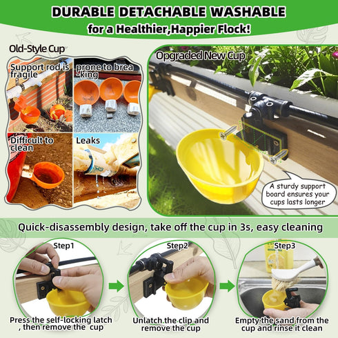 ayakol Set 18ft 6Cup) Complete Pipeline Automatic Chicken Waterer System, Innovative Quick-Connect Water System