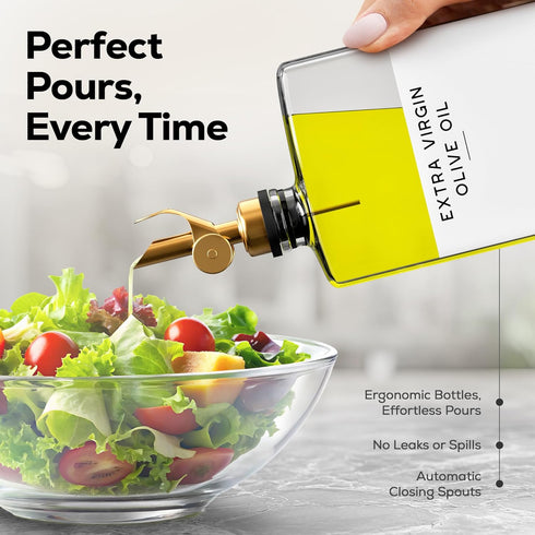 Set 2) Glass Olive Oil Dispenser Bottle for Kitchen by Brighter Barns - Coffee Syrup Dispenser, Oil and Vinegar Bottle