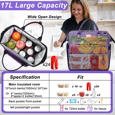 Weitars Lunch Bag for Women Cute Lunch Bag For Work,Insulated LunchBox Lunch Purse Leakproof Wide-Open Lonchera