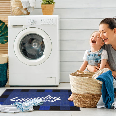 Ottomanson 26" x 35" Laundry Room Rug - Non-Slip Mat for Laundry & Mudroom - Durable and Easy to Clean (Navy)