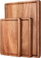 BETOLEAN Acacia Wood Cutting Boards Set with Juice Groove & Handles for Kitchen