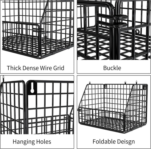 Stackable Wire Storage Baskets for Kitchen, Closet, Pantry, Wall Mount Metal Bins for Clothing, Vegetable & Fruit