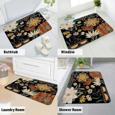 MitoVilla Black Boho Bathroom Runner Rug Mat, Washable Modern Bath Mats, Non Slip Absorbent Carpet for Bathroom Decor