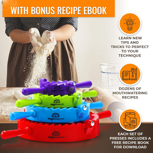 Magic Dumpling Maker Kit, Set of 4 for Ravioli, Empanadas, Gyozas, Pot Stickers, Wonton Dough Press