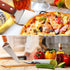 4 Pcs Stainless Steel Pizza Servers with Wooden Handle, Triangular Spade Pastry Spatula for Cake, Tart, Pie, and Pizza