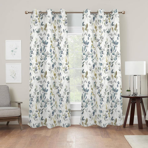 84" 42" 2 Set Renaiss Botanical Herbs Blackout Curtains, Vintage Eucalyptus Leaf Thermal Insulated Bedroom Window