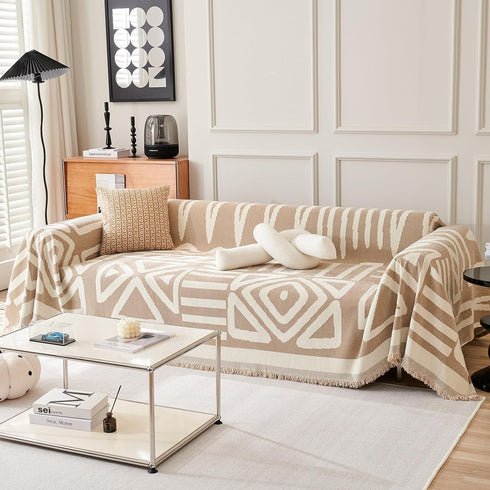 71"x91", 1 VClife Bohemian Aztec Accent Chair Cover Beige White Geometric Tribal Chenille Armchair Slipcover Reversible
