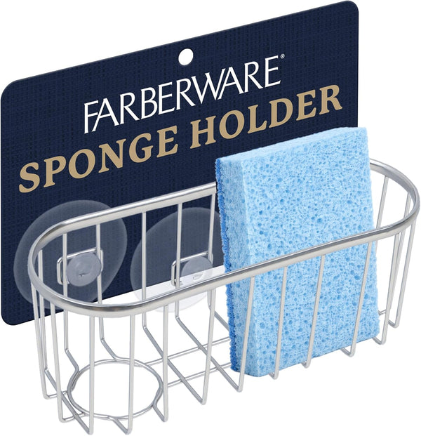 Farberware Sponge Holder for Kitchen SinkBrushed Metal Sink Caddy Organizer with Triple