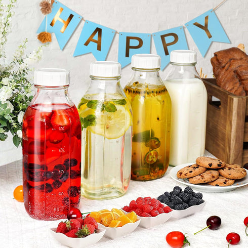 2 Pack 2 100% 32 Oz 3 Glass Milk Bottle with Dispenser Caps, Airtight Heavy Duty Screw Lid. Reusable Glass Water Jug