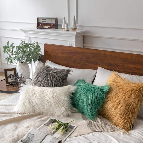 Phantoscope Pack of 2 Faux Fur Solid Throw Pillow Covers, Luxury Soft Decorative Cushion Covers, Cream White 18 x 18