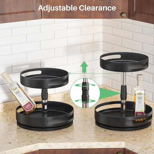 SAYZH 2 (10 inch) Lazy Susan Organizer Spice Rack - Tier Height Adjustable Spice Organization for Cabinet, Metal