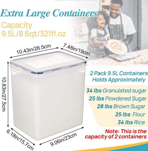 9.5L 2 Pack 25lbs Vtopmart Extra Large Flour Sugar Storage Containers for flour, Airtight Kitchen Pantry Organization