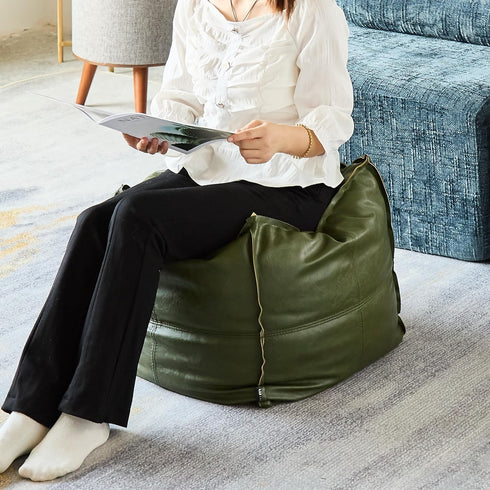 17.7" Louis Donn Unstuffed Square Pouf Ottoman Cover Faux Leather Waterproof Floor Footrest Storage Cover for Living