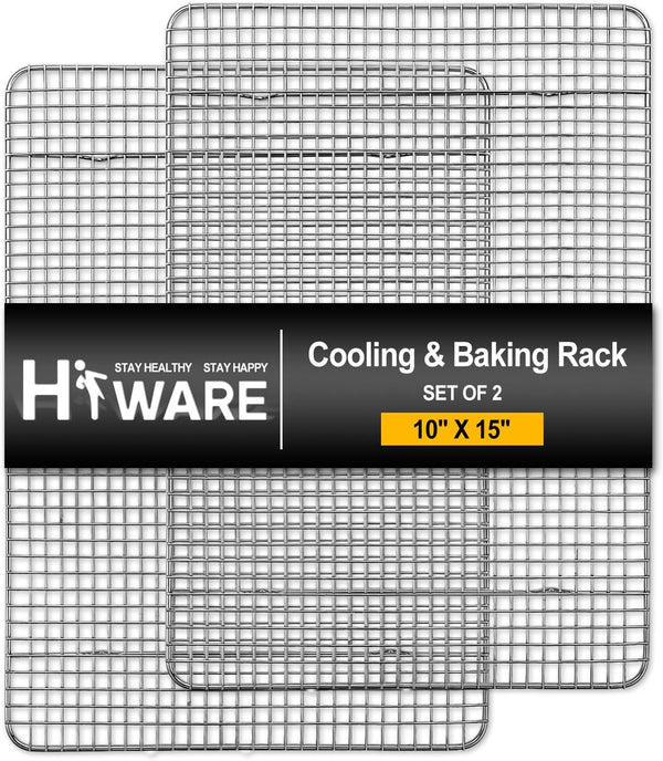 Hiware 2-Pack Cooling Racks for Baking, 10" x 15", Stainless Steel Wire Cookie Rack Fits Jelly Roll Sheet Pan