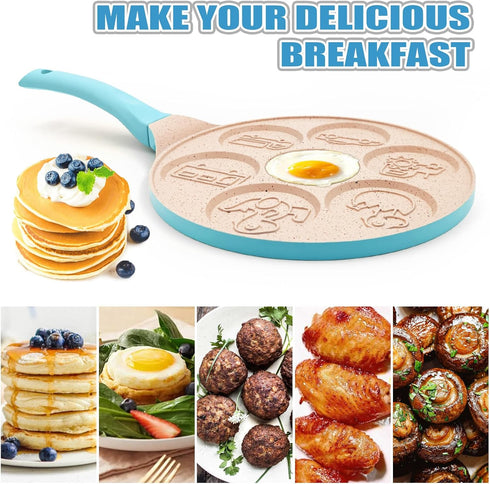 Dinosaur 7-Cup Egg Pan, Nonstick Pancake Pan for Kids, Cars Trucks Egg Cooker Mold for Breakfast Sandwiches