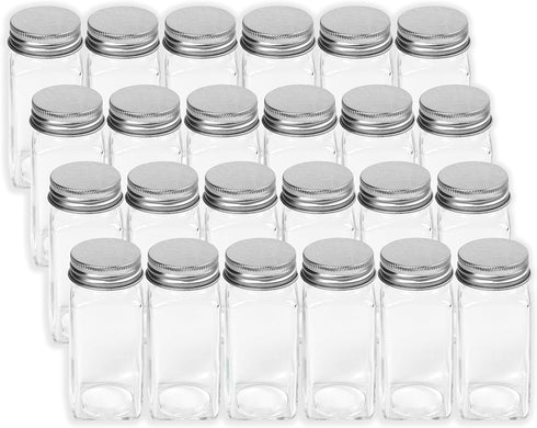 4 24 Pack Simple Houseware Spice Jars Ounce Square Glass Bottles with Shaker Lids, Funnel and Labels for Seasoning