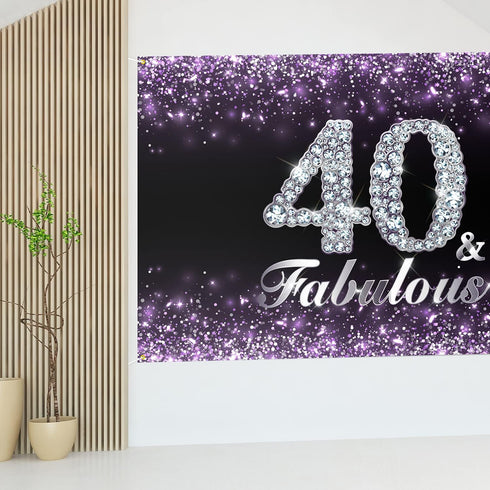 HAMIGAR 6x4ft Happy 40th Birthday Banner Backdrop, 40 & Fabulous Birthday Decorations for Women