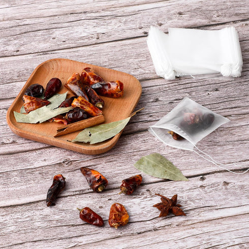100 Pcs Disposable Loose Tea Bags, Mesh Small Drawstring for Herbs and Spices