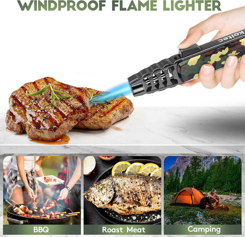 Butane Torch, Outdoor Windproof Cooking Torch Lighter, Refillable Adjustable Jet Flame Kitchen Butane Lighter,
