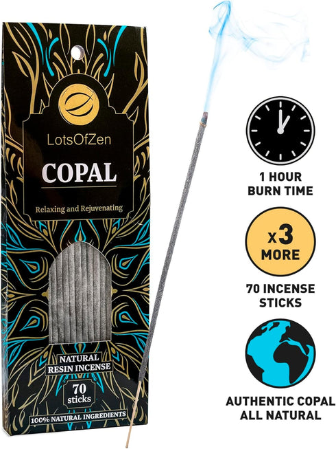 Copal Incense Sticks Smudge Kit (70 pcs) — 100% Pure Long Burning White Copal Resin from Mexico