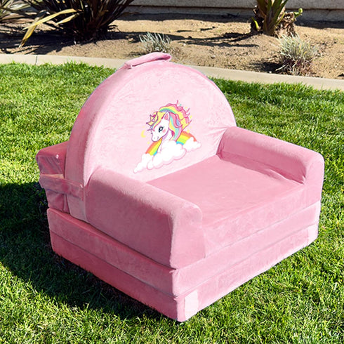 ORWIPO Cozy Unicorn Kids Sofa Bed with Removable Washable Cover & Hook and Loop Backrest Foldable Toddler Chair