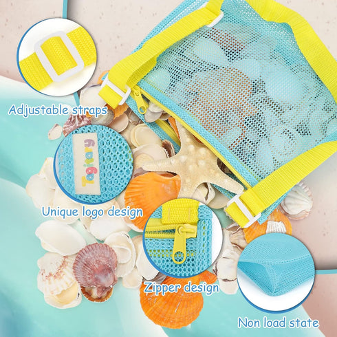 Tagitary Swimming Set 3) Beach Toy Mesh Beach Bag Kids Shell Collecting Bag Beach Sand Toy Totes for Holding Shells