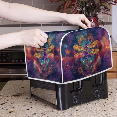 Gold Dragonfly Boho Purple Galaxy Print Toaster Oven Cover, Small Appliance Dust Cover Organizer