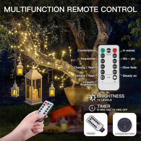 suddus 66ft 200 LED Outdoor String Lights, Warm White Christmas Fairy Light Battery Operated with Remote