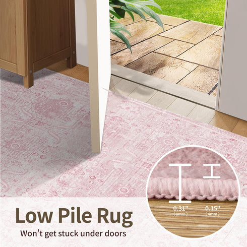 5x7 Rugxara Pink Rug for Living Room Bedroom, Area Rugs Washable Vintage Floral Retro Boho Non Slip & Low Pile Nursery