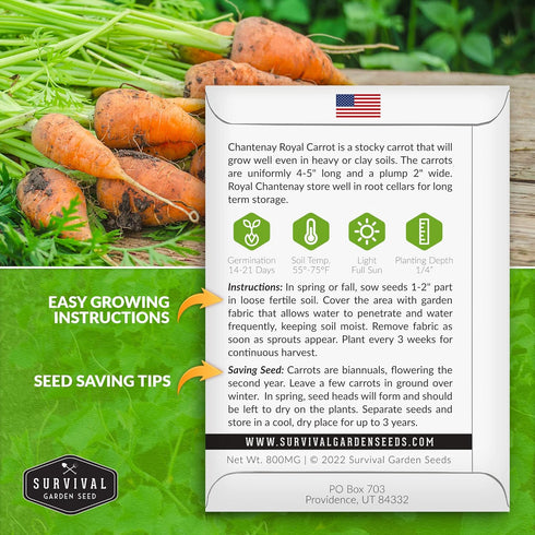 (2 Packs) Royal Chantenay Carrot Seeds for Planting Heirloom Short Carrots for Heavy Soil Sweet, Tender Roots for Fall