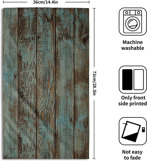 15x30 Set 2, Country Giwawa Rustic Barn Wood Hand Towel of Vintage Teal Turquoise Brown Plank Fingertip Towel Retro