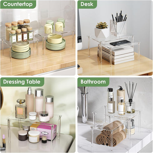 Set 2 11.7" 7.7" 6.3" Delamu Clear Kitchen Cabinet Organizer, of Acrylic Shelf Organizer for Cupboard Organizers