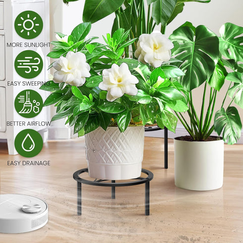 7.9-inch TOSKING Heavy Duty Metal Plant Stand - Round Tray with Geometric Pattern, Adjustable Leveling Feet